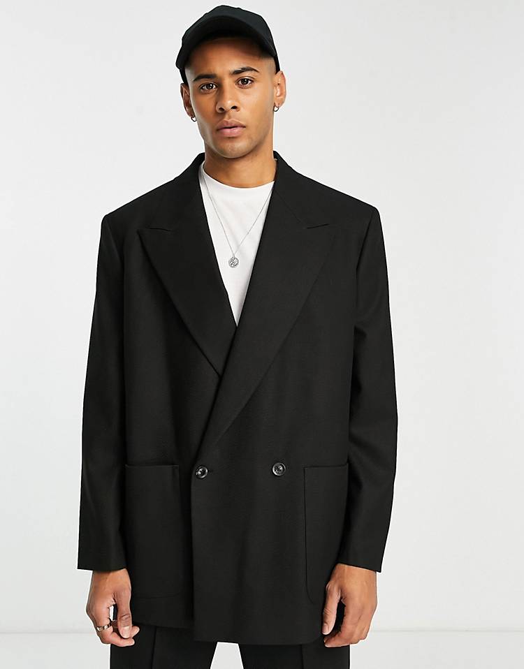 Topman oversized pronounced twill suit suit in black